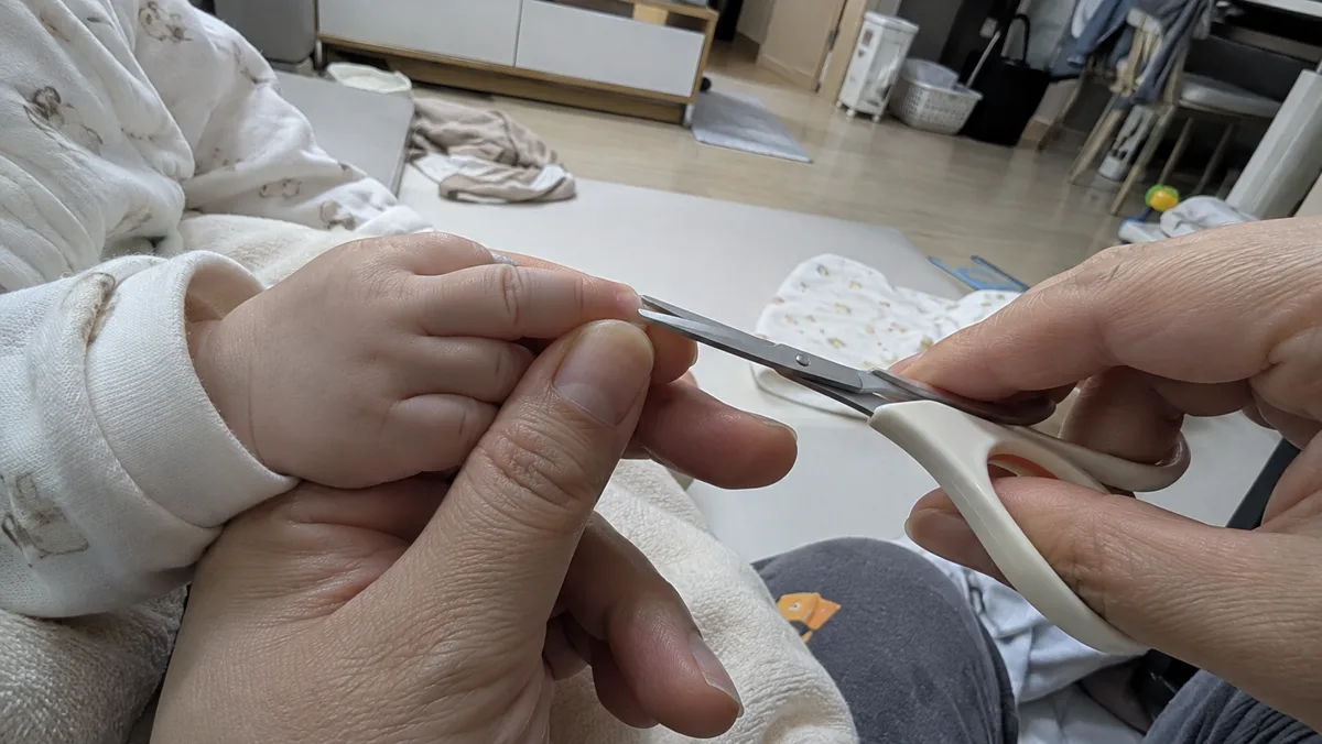 손가락 하나씩 잡고 손톱 끝 흰 부분만 조금씩 잘라내요